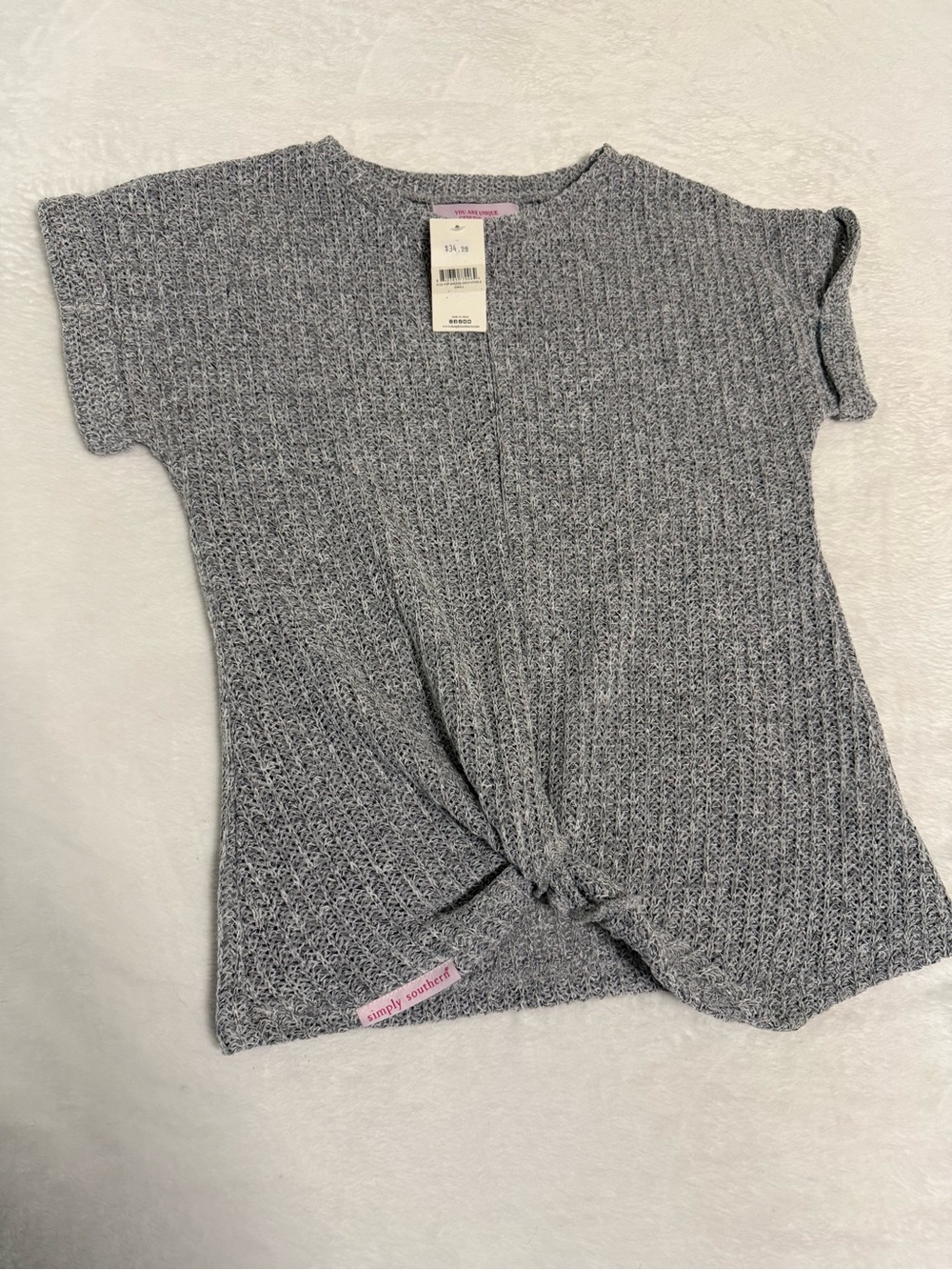 Simply Southern Gray Knit Twist Front Top NWT